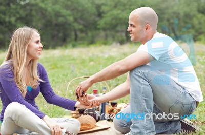 Men Make Wedding Proposal Stock Photo