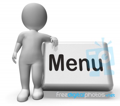 Menu Button With Character  Shows Ordering Food Menus Online Stock Image