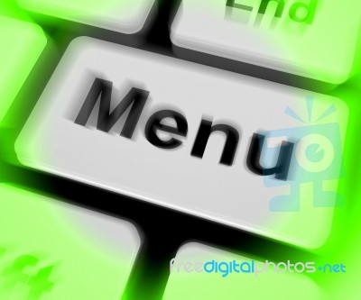 Menu Keyboard Shows Ordering Food Menus Online Stock Image