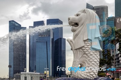 Merlion Fountain In Singapore Stock Photo