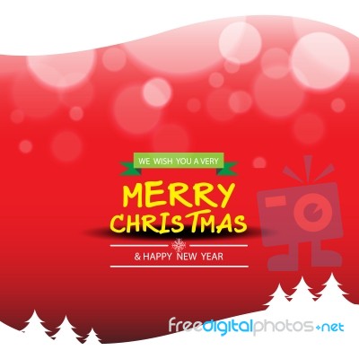 Merry Christmas  And Happy New Year And Snow With Tree  On Red Color  Background Stock Image