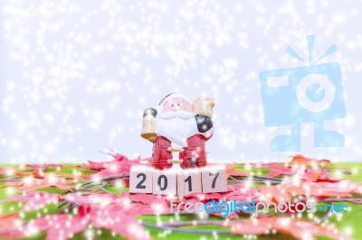 Merry Christmas And Happy New Year Background  And Number 2017 Text Stock Photo