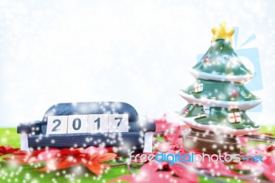 Merry Christmas And Happy New Year Background  And Number 2017 Text Stock Photo