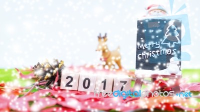 Merry Christmas And Happy New Year Background  And Number 2017 Text Stock Photo