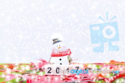 Merry Christmas And Happy New Year Background  And Number 2017 Text Stock Photo