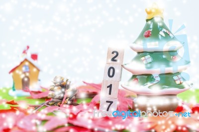 Merry Christmas And Happy New Year Background  And Number 2017 Text Stock Photo