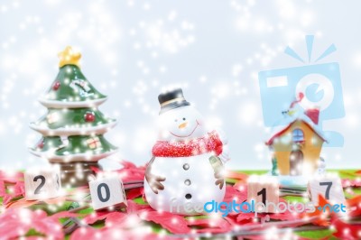 Merry Christmas And Happy New Year Background  And Number 2017 Text Stock Photo