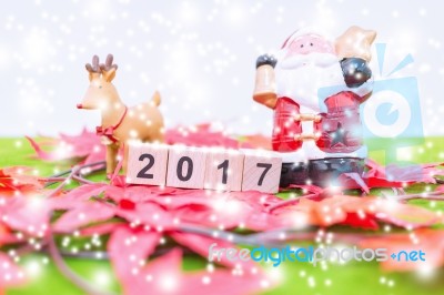 Merry Christmas And Happy New Year Background  And Number 2017 Text Stock Photo