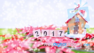 Merry Christmas And Happy New Year Background  And Number 2017 Text Stock Photo