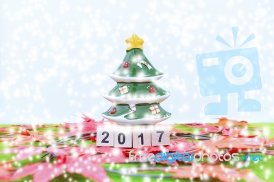 Merry Christmas And Happy New Year Background  And Number 2017 Text Stock Photo