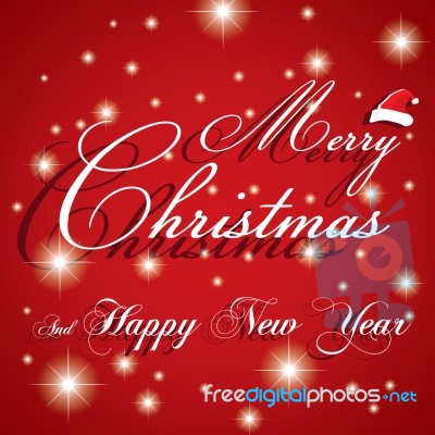 Merry Christmas And Happy New Year Card On White Star And Red Background Stock Image