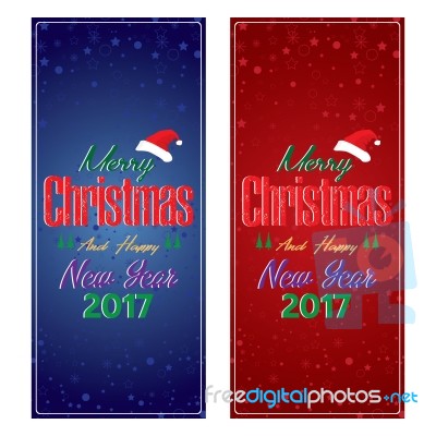 Merry Christmas And Happy New Year Card With Decorations Christmas Tree On Blue And Red Background Stock Image