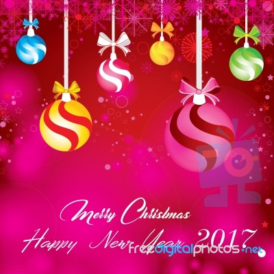 Merry Christmas And Happy New Year With Decorations Ball On Red Background Stock Image