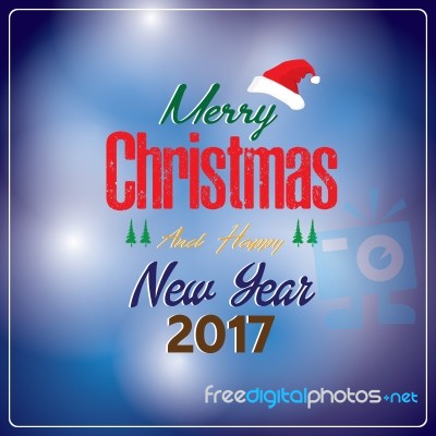 Merry Christmas And Happy New Year With Decorations Christmas Tree On Dark Blue Background Of Holiday Card Stock Image