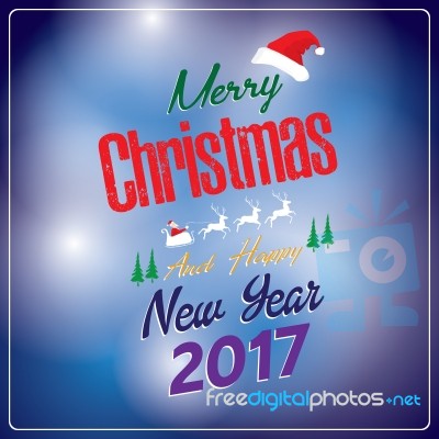 Merry Christmas And Happy New Year With Decorations Christmas Tree On Dark Blue Background. Santa Claus And Christmas Tree Of Holiday Card Stock Image