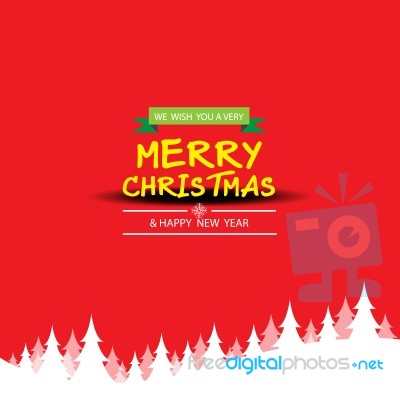 Merry Christmas  And Happy New Year With Snow And Tree On Red  Background Stock Image