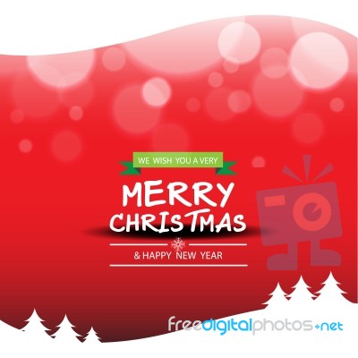 Merry Christmas  And Happy New Year With Snow And Tree On Red Color Background Stock Image