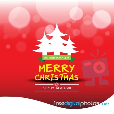 Merry Christmas  And Happy New Year With Snow And Tree ,shadow On Red  Background Stock Image