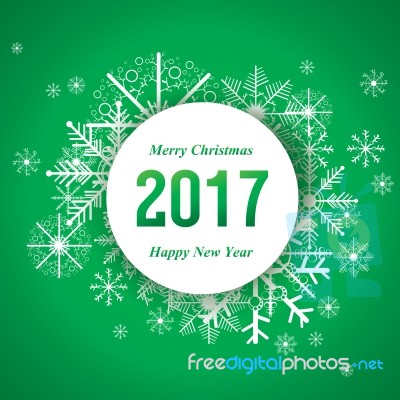 Merry Christmas And Happy New Year With Snow On Green Background… Stock Image