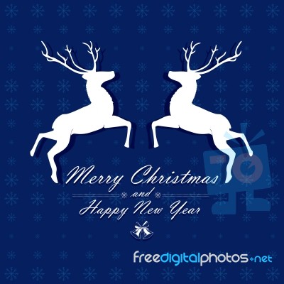 Merry Christmas And Happy New Year With White Reindeer On Blue Background Stock Image