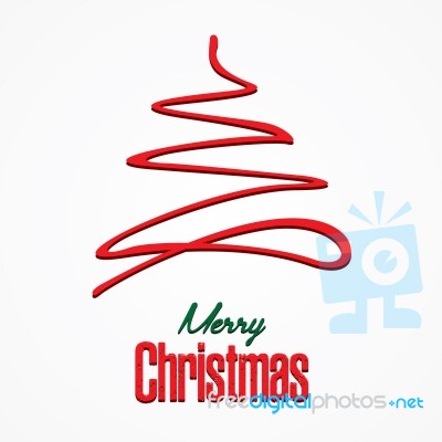 Merry Christmas And Red Christmas Tree On White Background Card Stock Image