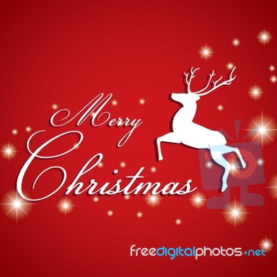 Merry Christmas And Reindeer With White Star On Red Background Stock Image