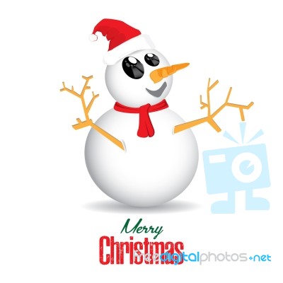 Merry Christmas And Snowman Isolated On White Background Stock Image