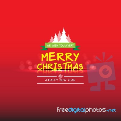 Merry Christmas  And Tree On Red Color Background Stock Image