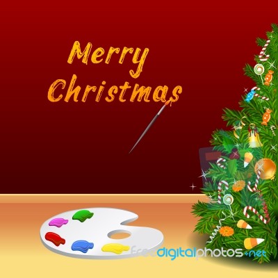 Merry Christmas Card With Brush Stock Image