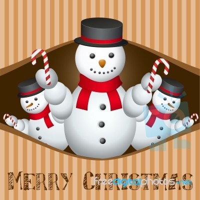 Merry Christmas Card With Snow Man Stock Image