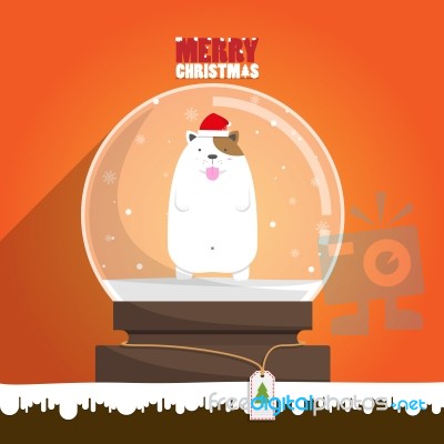 Merry Christmas Dog In Snow Globe Stock Image