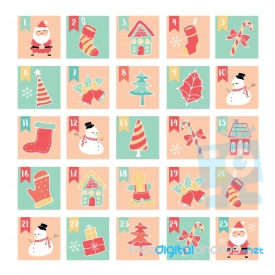 Merry Christmas Doodle Elements In Pastel Color Box Stock Image