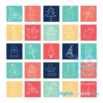 Merry Christmas Doodle Icons Elements Outline Stock Image