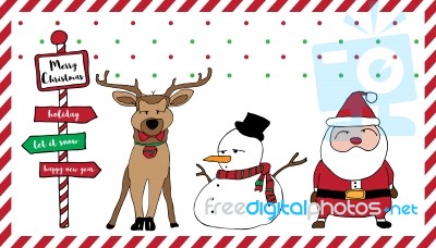 Merry Christmas Greeting Card With Santa Claus And Snowman Stock Image