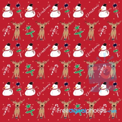 Merry Christmas Pattern With Snowman On Red Stock Image