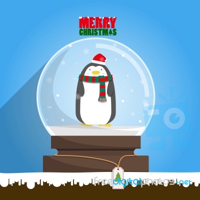 Merry Christmas Penguin In Snow Globe Stock Image