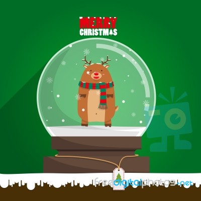 Merry Christmas Reindeer In Snow Globe Stock Image