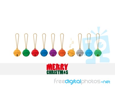 Merry Christmas Text And Colorful Small Bell Stock Image