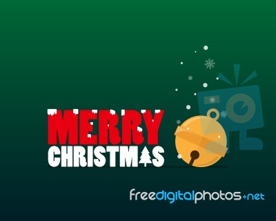 Merry Christmas Text And Small Bell Flat Design Stock Image