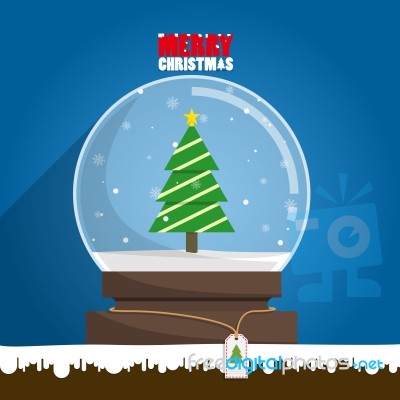 Merry Christmas Tree In Snow Globe Stock Image