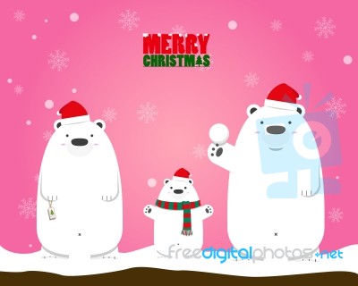 Merry Christmas White Polar Bear Family Stock Image