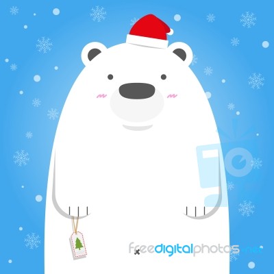 Merry Christmas White Polar Bear Wear Santa Hat Stock Image