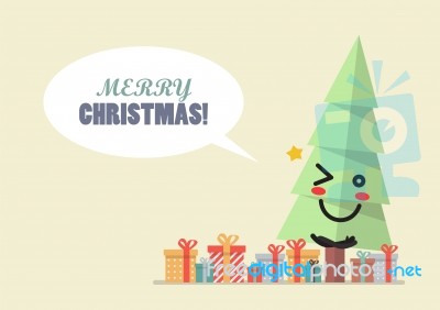 Merry Christmas With Christmas Tree Character Stock Image