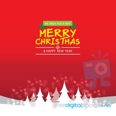 Merry Christmas With Snow And Tree On Red Color Background Stock Image