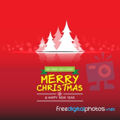 Merry Christmas With  Tree On Red Background Stock Image