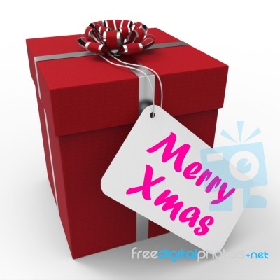 Merry Xmas Gift Means Happy Christmas Greetings Stock Image