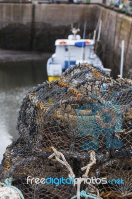 Mesh Net Shellfish Traps At Sea Port Stock Photo