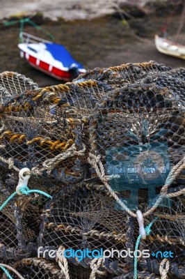 Mesh Net Shellfish Traps At Sea Port Stock Photo