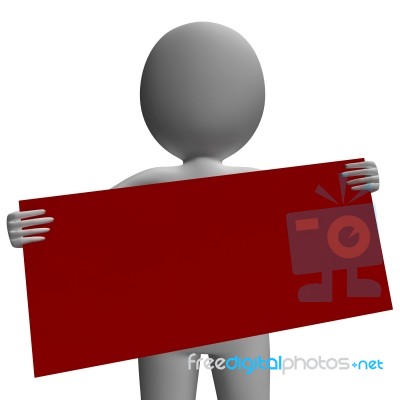 Message Board Held By Character Showing Greeting Stock Image