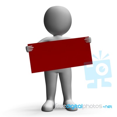 Message Board Held By Character Shows Greeting Stock Image